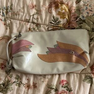Carlo Fiori of Italy Cream and Multicolor Vintage luxury wristlet  12”L., 7 “ H